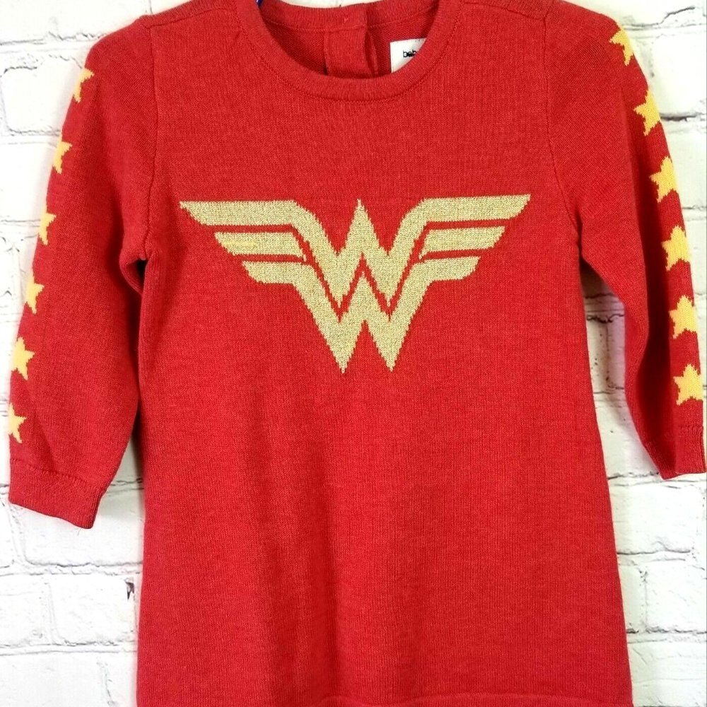 Baby Gap Junk Food Girls Size 6 to 12 Months Pullover Sweater Dress Wonder Woman